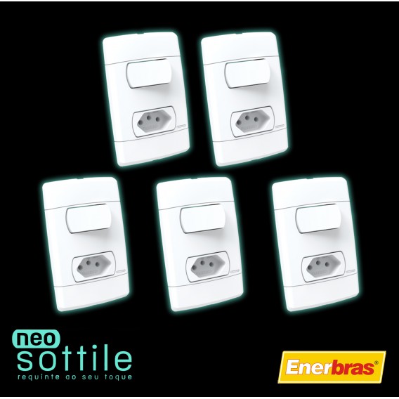 Kit 5 Pçs Interruptor Paralelo+tomada 10a - Enerbras Neo Sottile